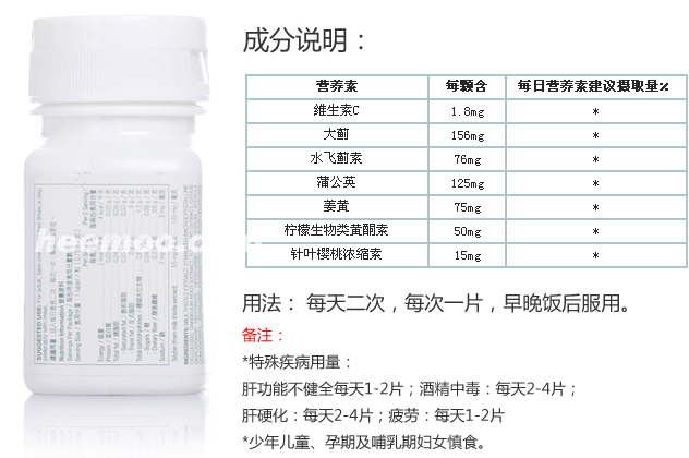 安利纽崔莱护肝片-香港成分说明